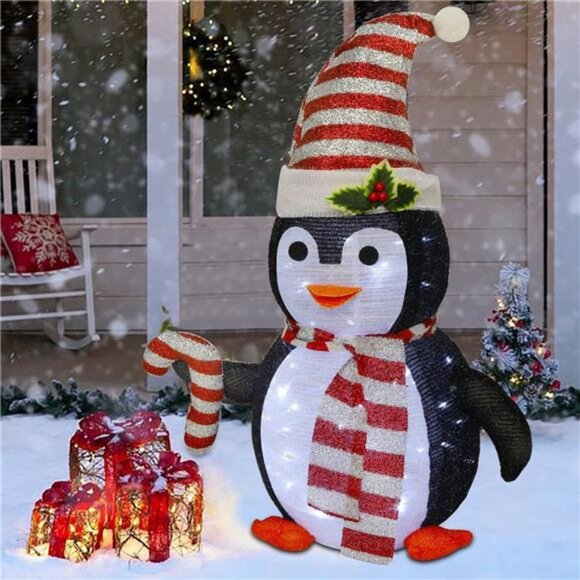 Lighted Christmas Penguin Decor 2.5FT / 30Inch Outdoor Collapsible Black Penguin - Picture 4 of 7